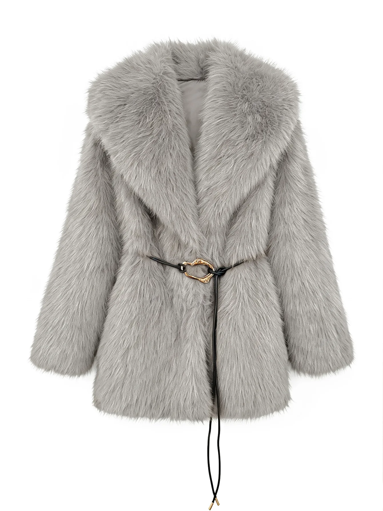 Women's Autumn Winter Faux Fur Coat New Environmentally Friendly Faux Fox Fur Waistband Jacket for Ladies
