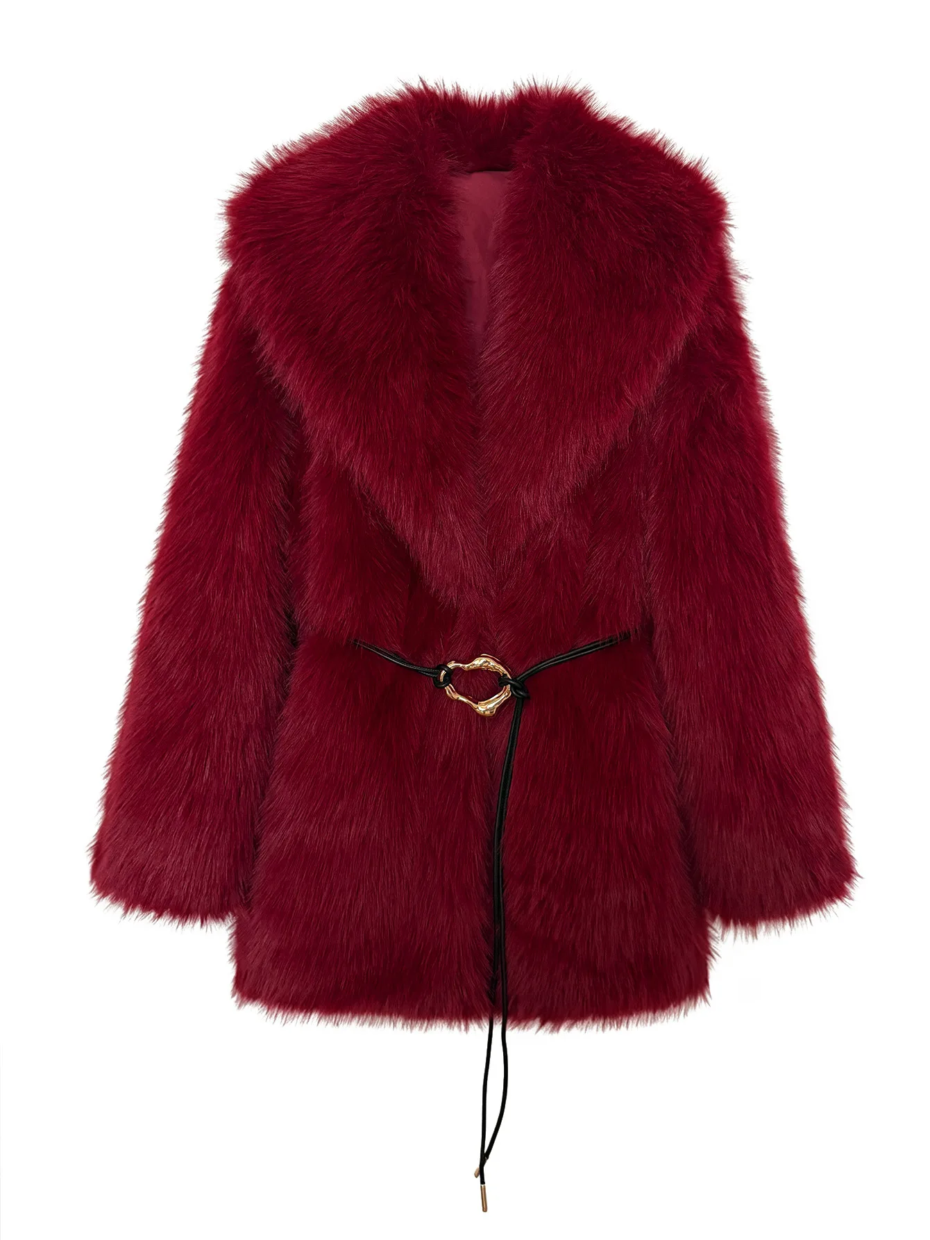 Women's Autumn Winter Faux Fur Coat New Environmentally Friendly Faux Fox Fur Waistband Jacket for Ladies