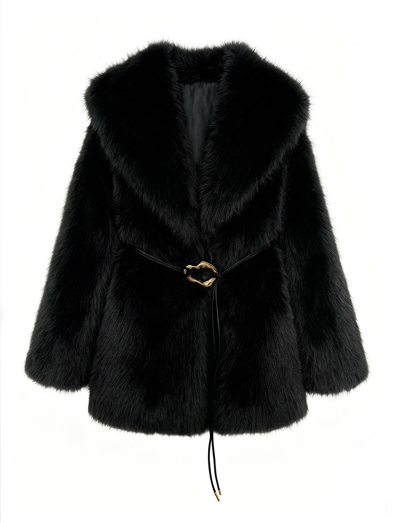 Women's Autumn Winter Faux Fur Coat New Environmentally Friendly Faux Fox Fur Waistband Jacket for Ladies