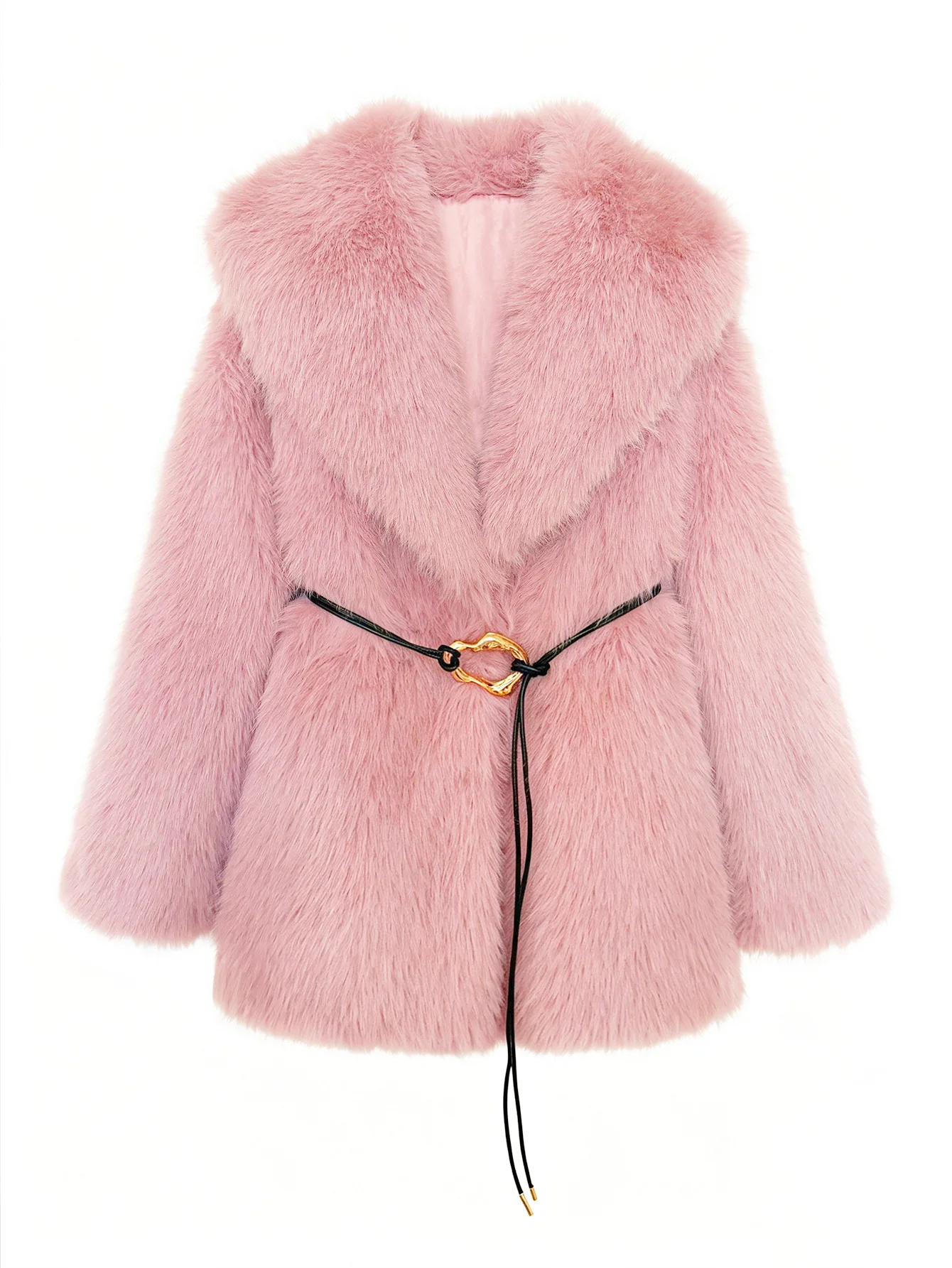 Women's Autumn Winter Faux Fur Coat New Environmentally Friendly Faux Fox Fur Waistband Jacket for Ladies