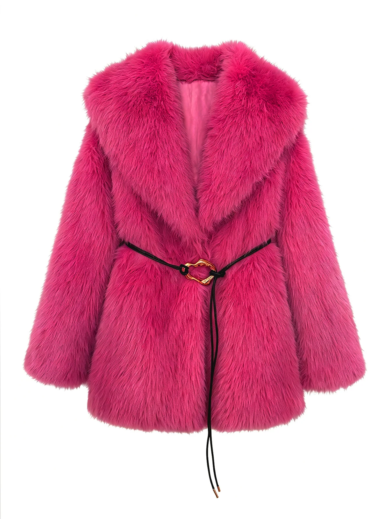 Women's Autumn Winter Faux Fur Coat New Environmentally Friendly Faux Fox Fur Waistband Jacket for Ladies