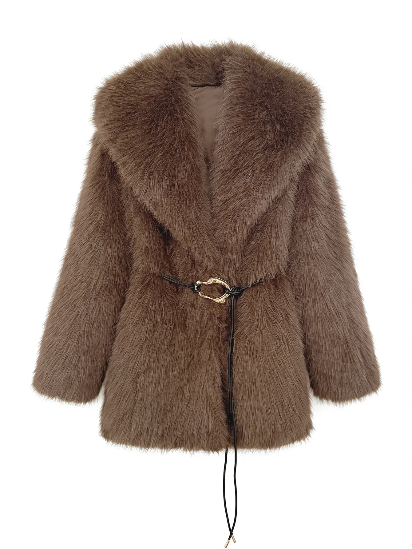Women's Autumn Winter Faux Fur Coat New Environmentally Friendly Faux Fox Fur Waistband Jacket for Ladies
