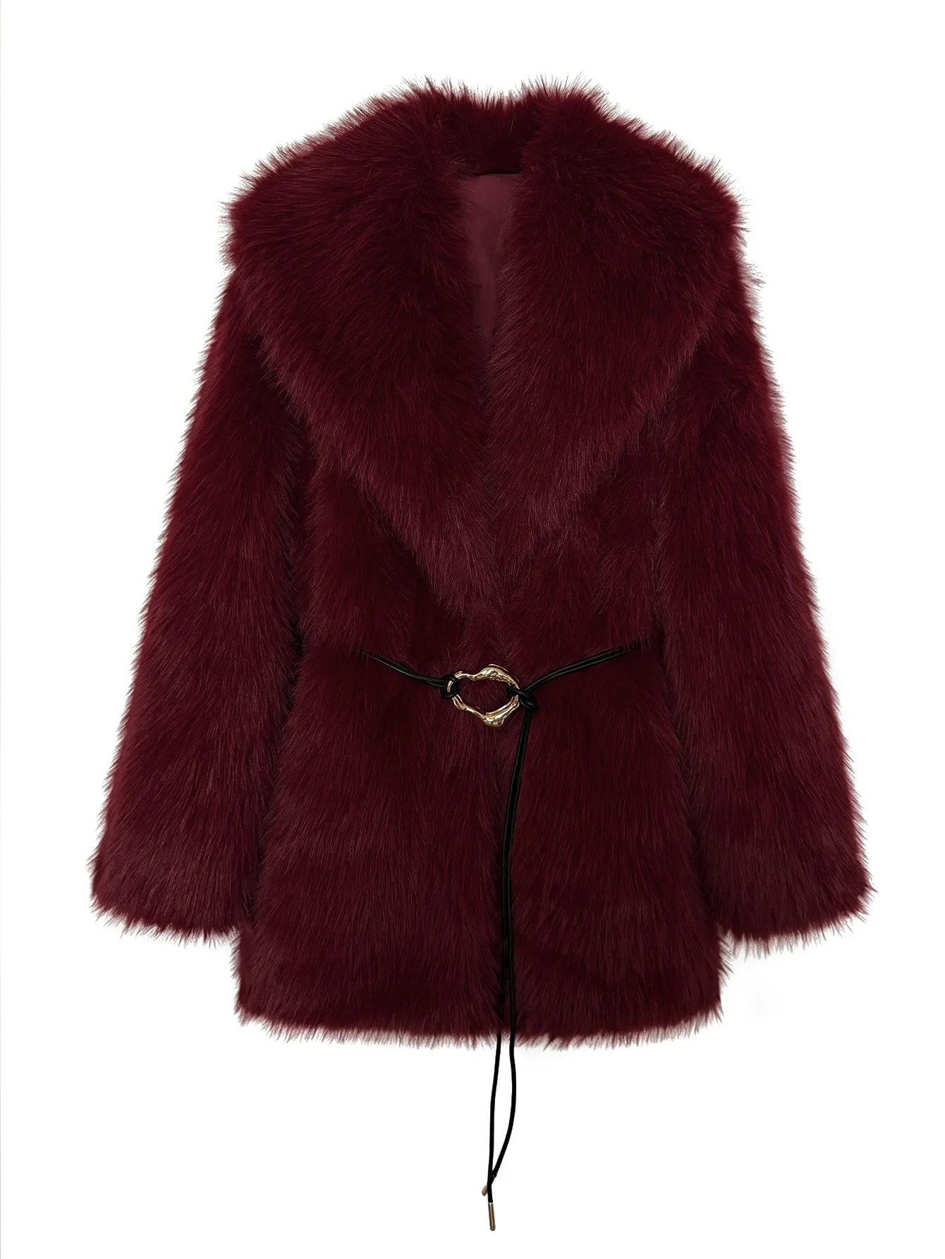 Women's Autumn Winter Faux Fur Coat New Environmentally Friendly Faux Fox Fur Waistband Jacket for Ladies