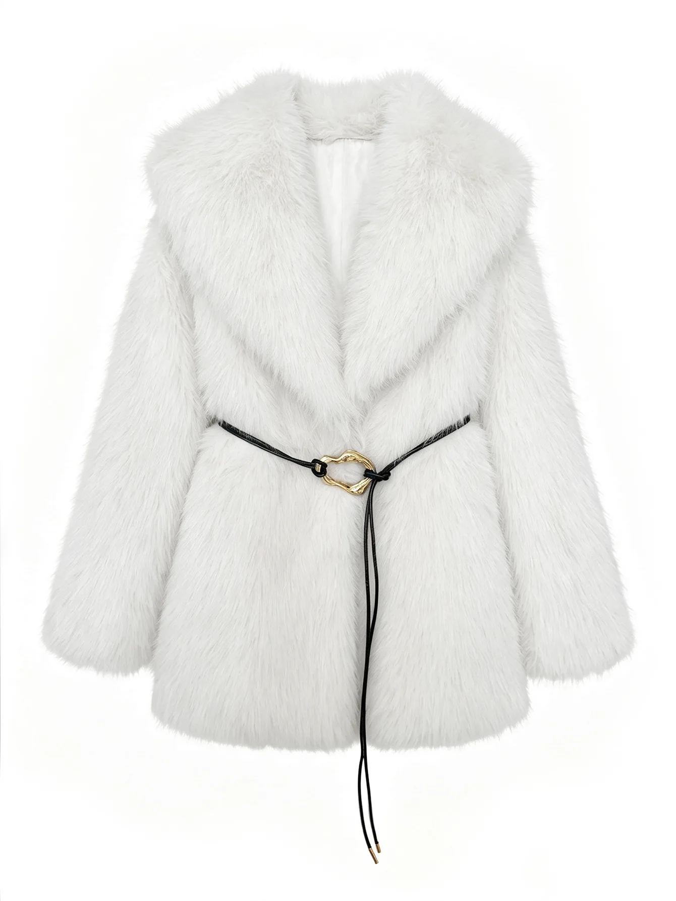 Women's Autumn Winter Faux Fur Coat New Environmentally Friendly Faux Fox Fur Waistband Jacket for Ladies