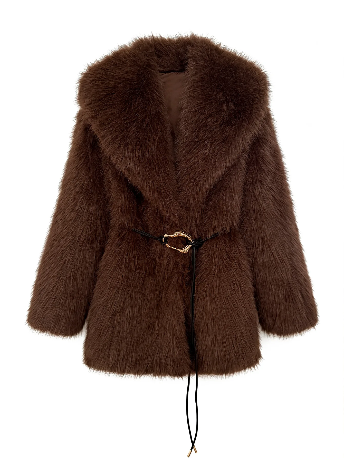 Women's Autumn Winter Faux Fur Coat New Environmentally Friendly Faux Fox Fur Waistband Jacket for Ladies