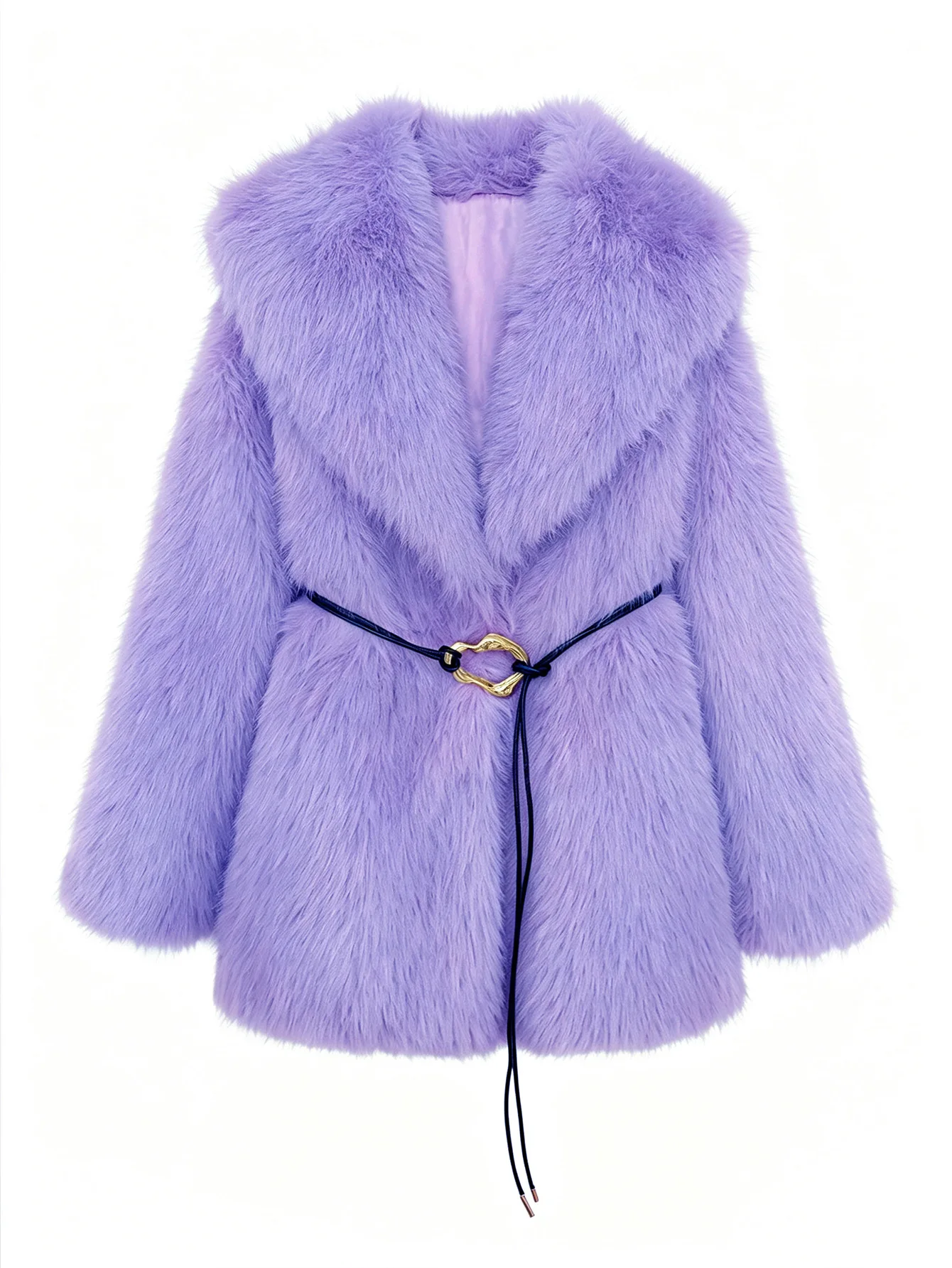 Women's Autumn Winter Faux Fur Coat New Environmentally Friendly Faux Fox Fur Waistband Jacket for Ladies