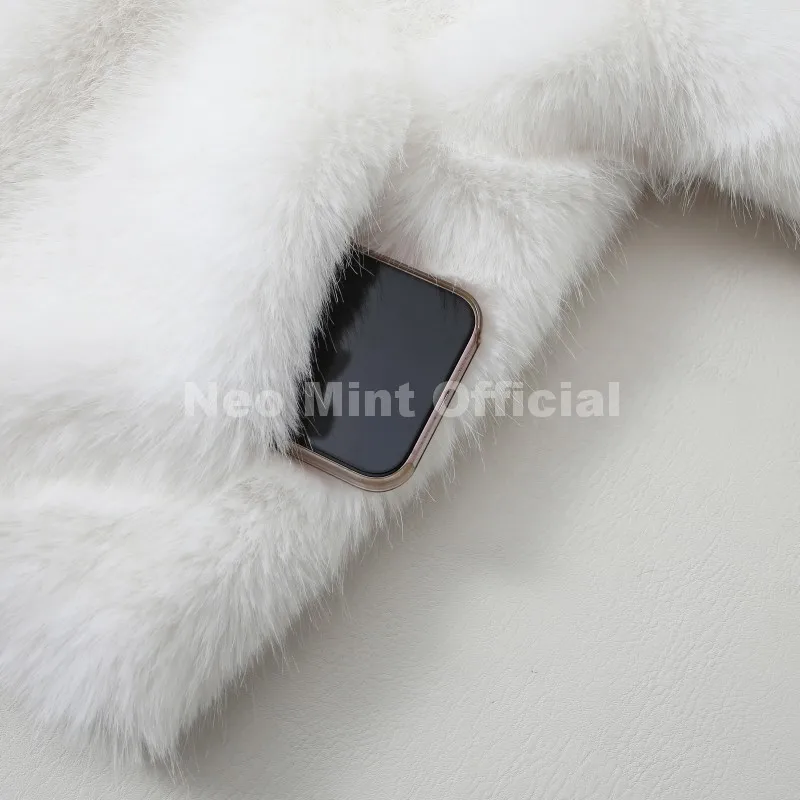 Neo Mint Chic Street Hot Girls 2025 Winter Pure White Faux Fur Jacket Women Fuzzy Lapel Collar Fox Fur Coat Thick Warm Outerwear