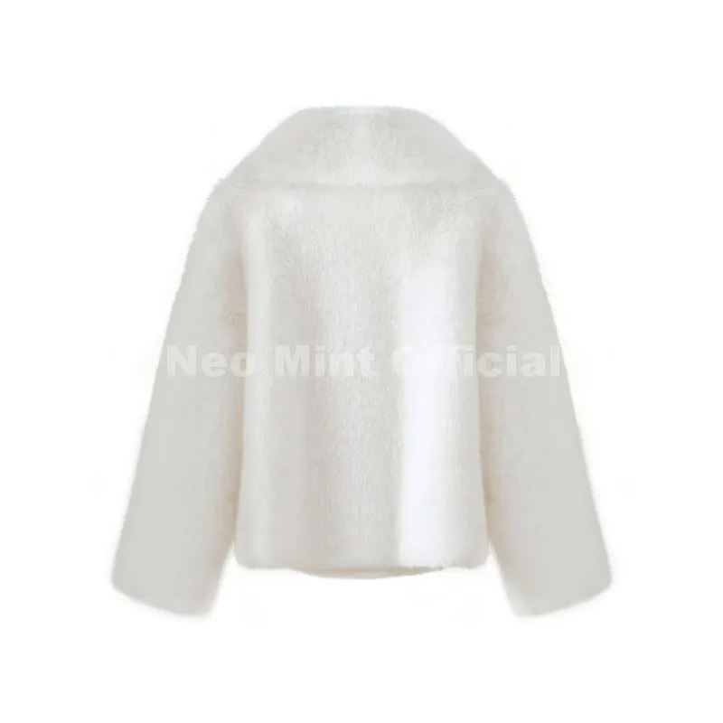 Neo Mint Chic Street Hot Girls 2025 Winter Pure White Faux Fur Jacket Women Fuzzy Lapel Collar Fox Fur Coat Thick Warm Outerwear