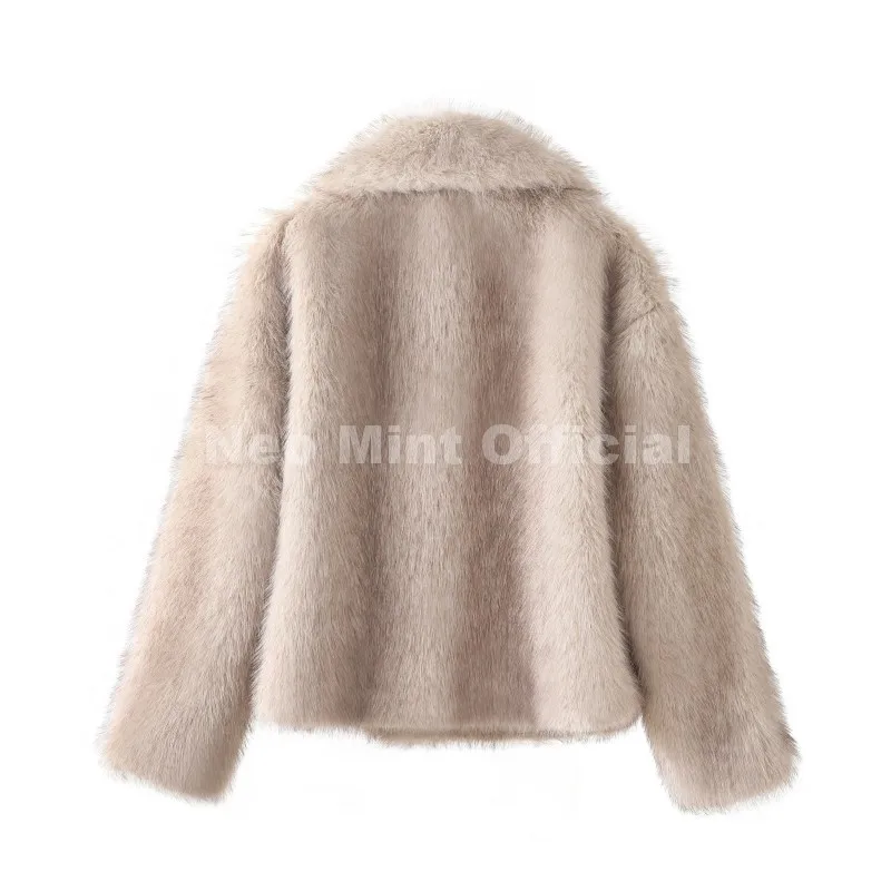 Neo Mint Chic Street Hot Girls 2025 Winter Pure White Faux Fur Jacket Women Fuzzy Lapel Collar Fox Fur Coat Thick Warm Outerwear
