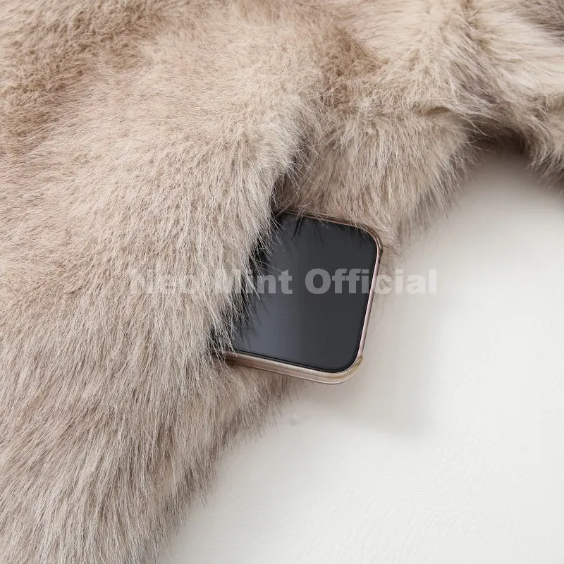 Neo Mint Chic Street Hot Girls 2025 Winter Pure White Faux Fur Jacket Women Fuzzy Lapel Collar Fox Fur Coat Thick Warm Outerwear