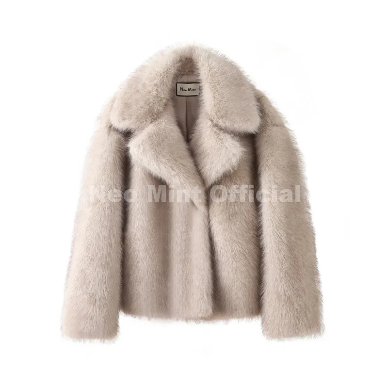 Neo Mint Chic Street Hot Girls 2025 Winter Pure White Faux Fur Jacket Women Fuzzy Lapel Collar Fox Fur Coat Thick Warm Outerwear