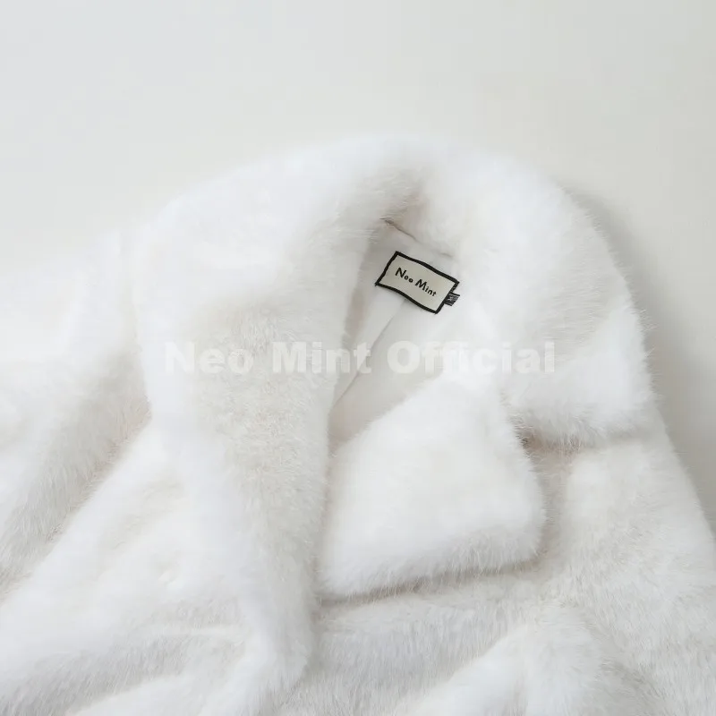 Neo Mint Chic Street Hot Girls 2025 Winter Pure White Faux Fur Jacket Women Fuzzy Lapel Collar Fox Fur Coat Thick Warm Outerwear