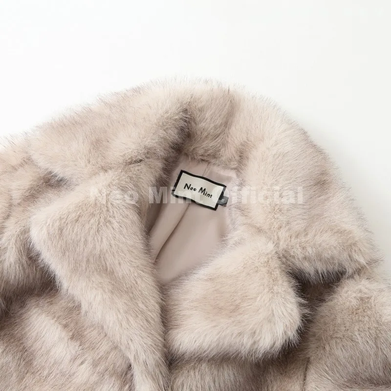 Neo Mint Chic Street Hot Girls 2025 Winter Pure White Faux Fur Jacket Women Fuzzy Lapel Collar Fox Fur Coat Thick Warm Outerwear