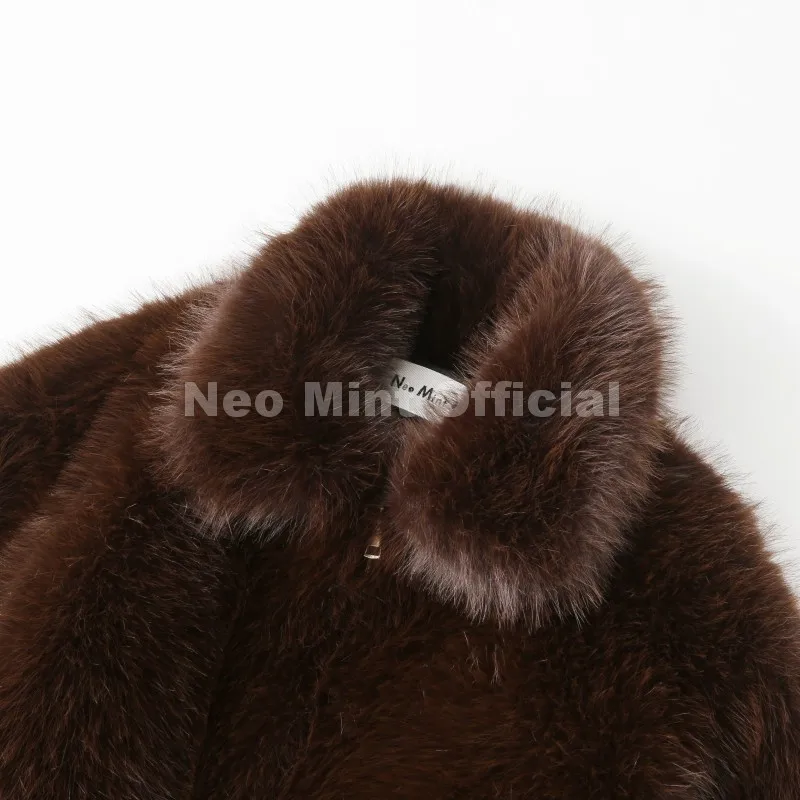 Neo Mint Ins Blogger Brand Fashion Burgundy Obsession Faux Fur Coat Women Winter 2025 Vintage Brown Fox Fur Jacket Warm Overcoat