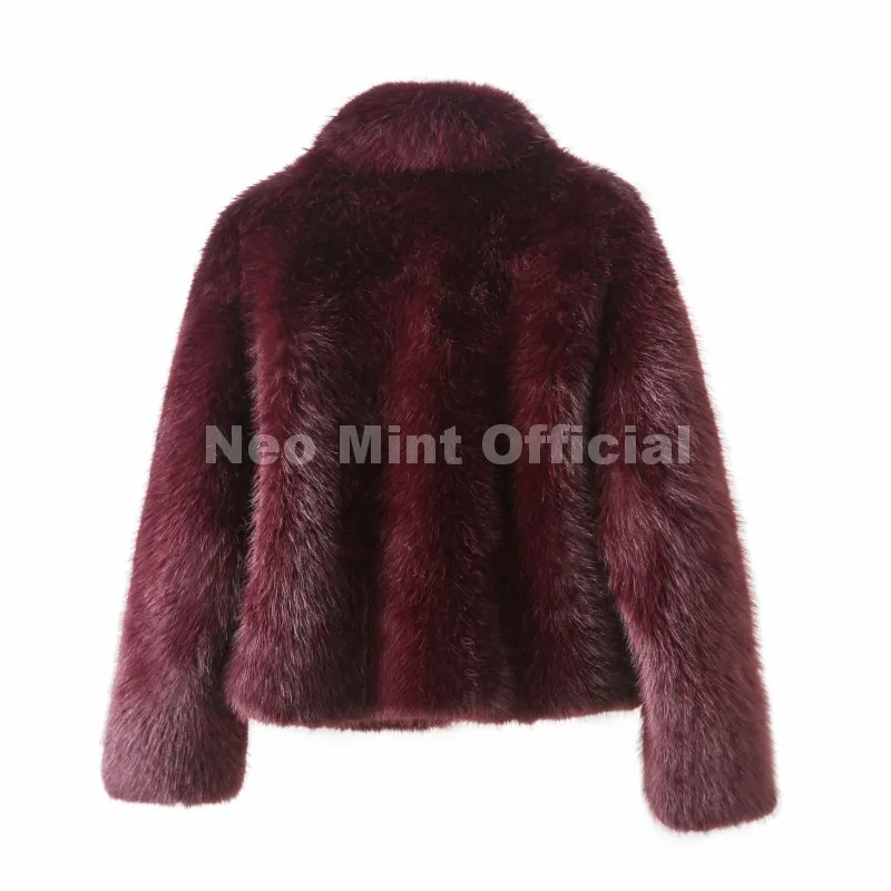 Neo Mint Ins Blogger Brand Fashion Burgundy Obsession Faux Fur Coat Women Winter 2025 Vintage Brown Fox Fur Jacket Warm Overcoat