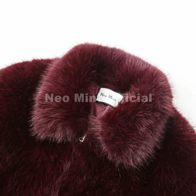 Neo Mint Ins Blogger Brand Fashion Burgundy Obsession Faux Fur Coat Women Winter 2025 Vintage Brown Fox Fur Jacket Warm Overcoat