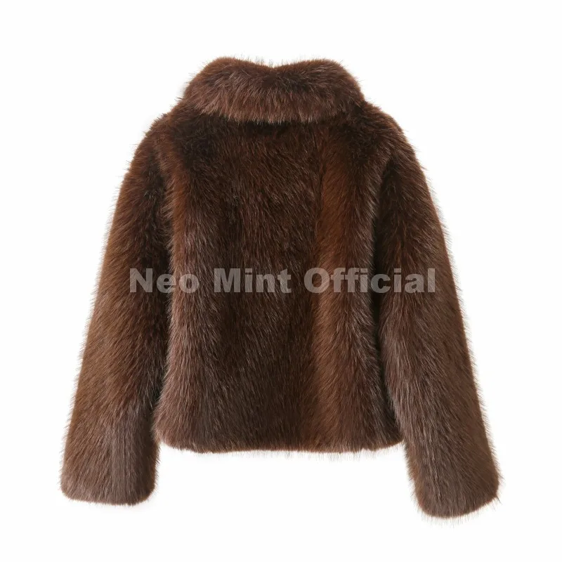 Neo Mint Ins Blogger Brand Fashion Burgundy Obsession Faux Fur Coat Women Winter 2025 Vintage Brown Fox Fur Jacket Warm Overcoat