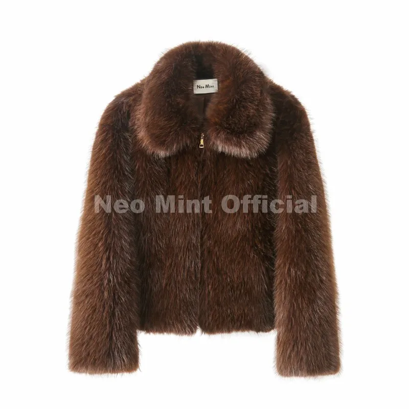 Neo Mint Ins Blogger Brand Fashion Burgundy Obsession Faux Fur Coat Women Winter 2025 Vintage Brown Fox Fur Jacket Warm Overcoat