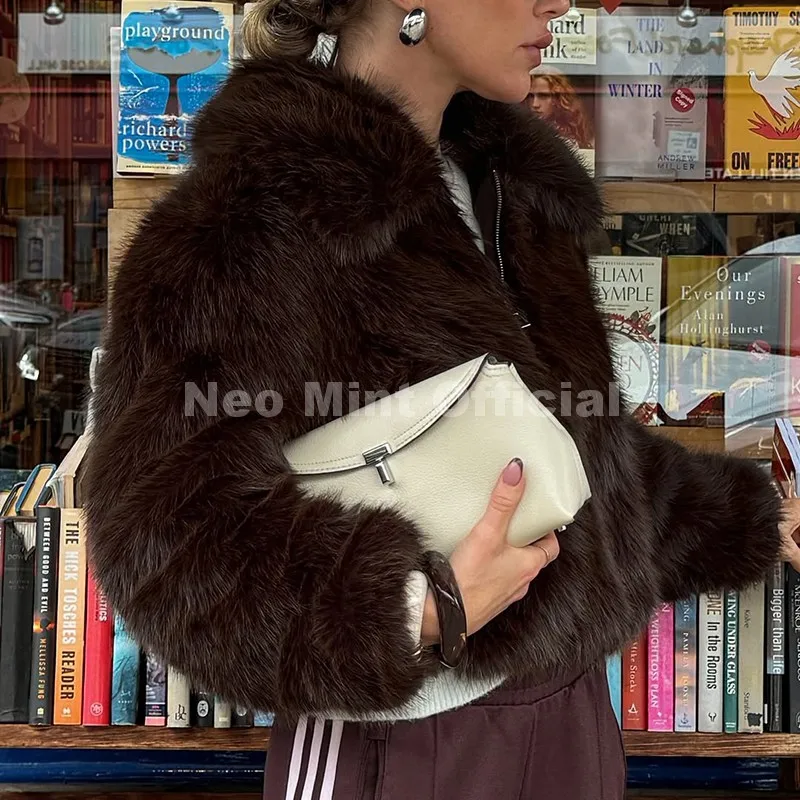 Neo Mint Ins Blogger Brand Fashion Burgundy Obsession Faux Fur Coat Women Winter 2025 Vintage Brown Fox Fur Jacket Warm Overcoat