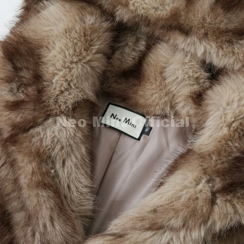 Neo Mint Vintage Luxury Fashion Hooded Faux Fur Coat Women 2025 Winter Slavic Style Girl Striped Fox Fur Jacket Long Overcoat