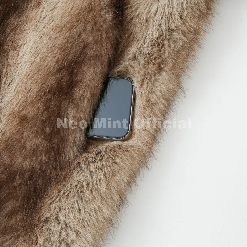 Neo Mint Vintage Luxury Fashion Hooded Faux Fur Coat Women 2025 Winter Slavic Style Girl Striped Fox Fur Jacket Long Overcoat