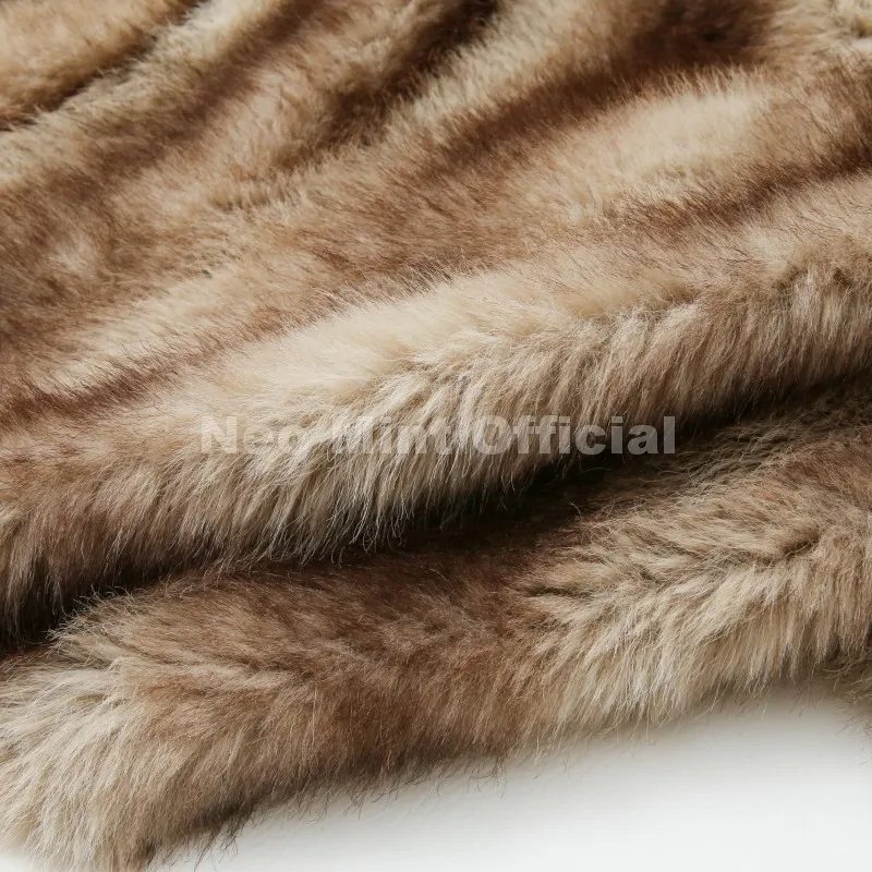 Neo Mint Vintage Luxury Fashion Hooded Faux Fur Coat Women 2025 Winter Slavic Style Girl Striped Fox Fur Jacket Long Overcoat