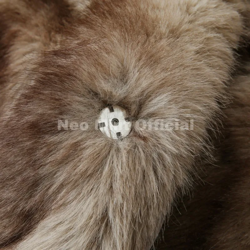 Neo Mint Vintage Luxury Fashion Hooded Faux Fur Coat Women 2025 Winter Slavic Style Girl Striped Fox Fur Jacket Long Overcoat