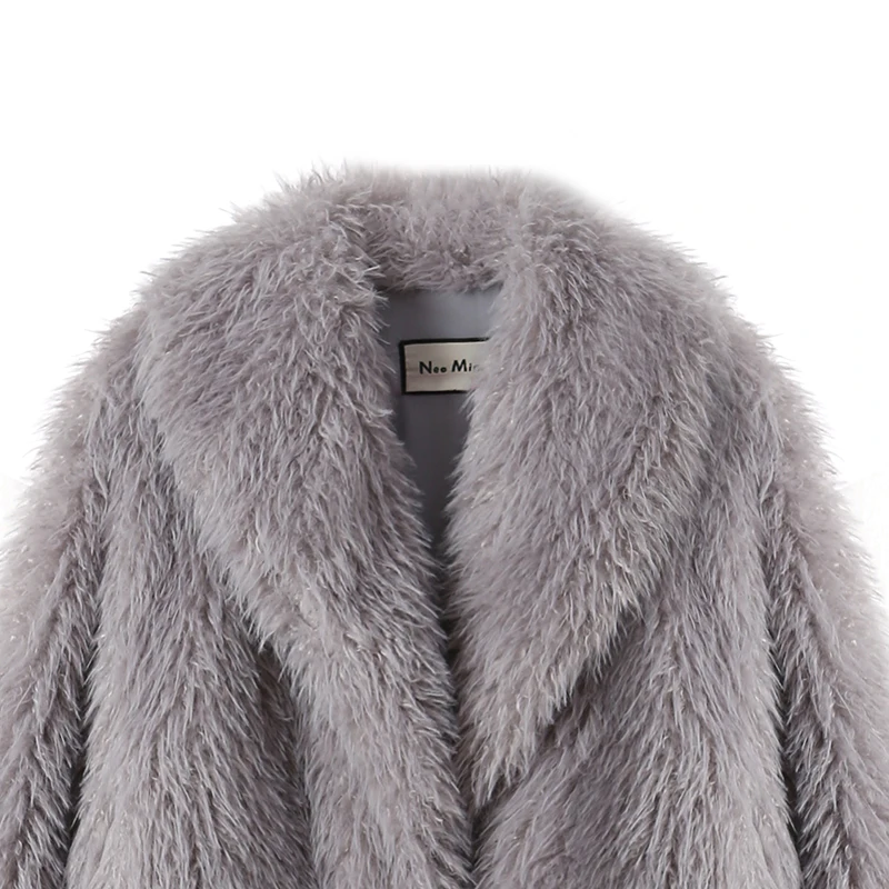 Neo Mint 2024 Winter Hot Trendy Iconic Blogger Fashion Burgundy Faux Fur Coat Women Overcoat Girls Shawl Collar Lamb Fur Jacket