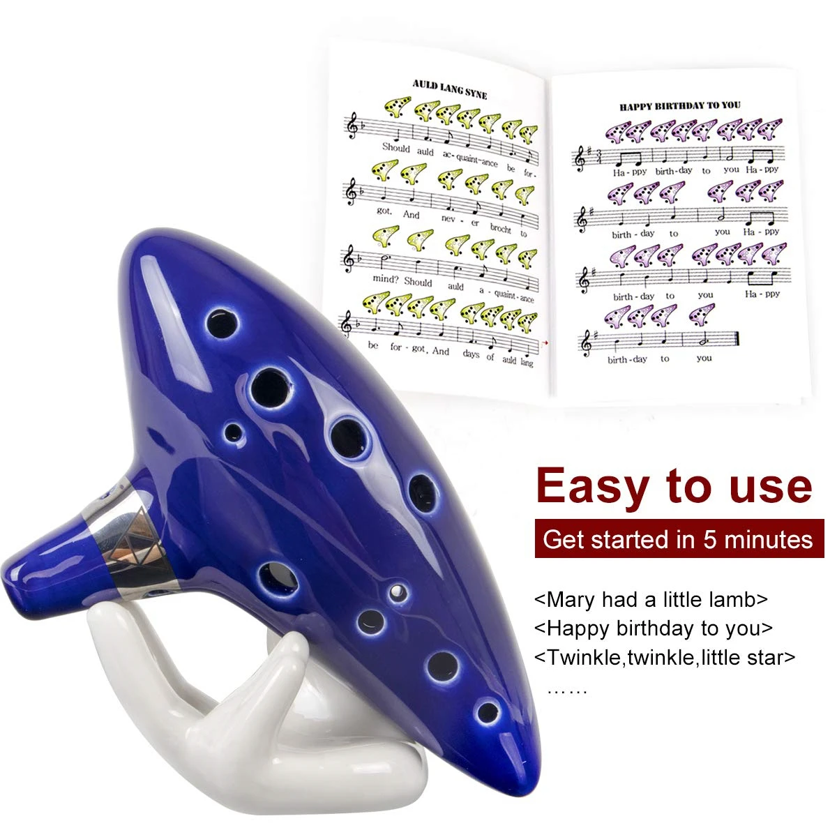 Miwayer Ocarina,12 Tones Alto C Ceramic Ocarina Musical Instrument with Song Book Neck String Neck Cord Carry Bag, Blue