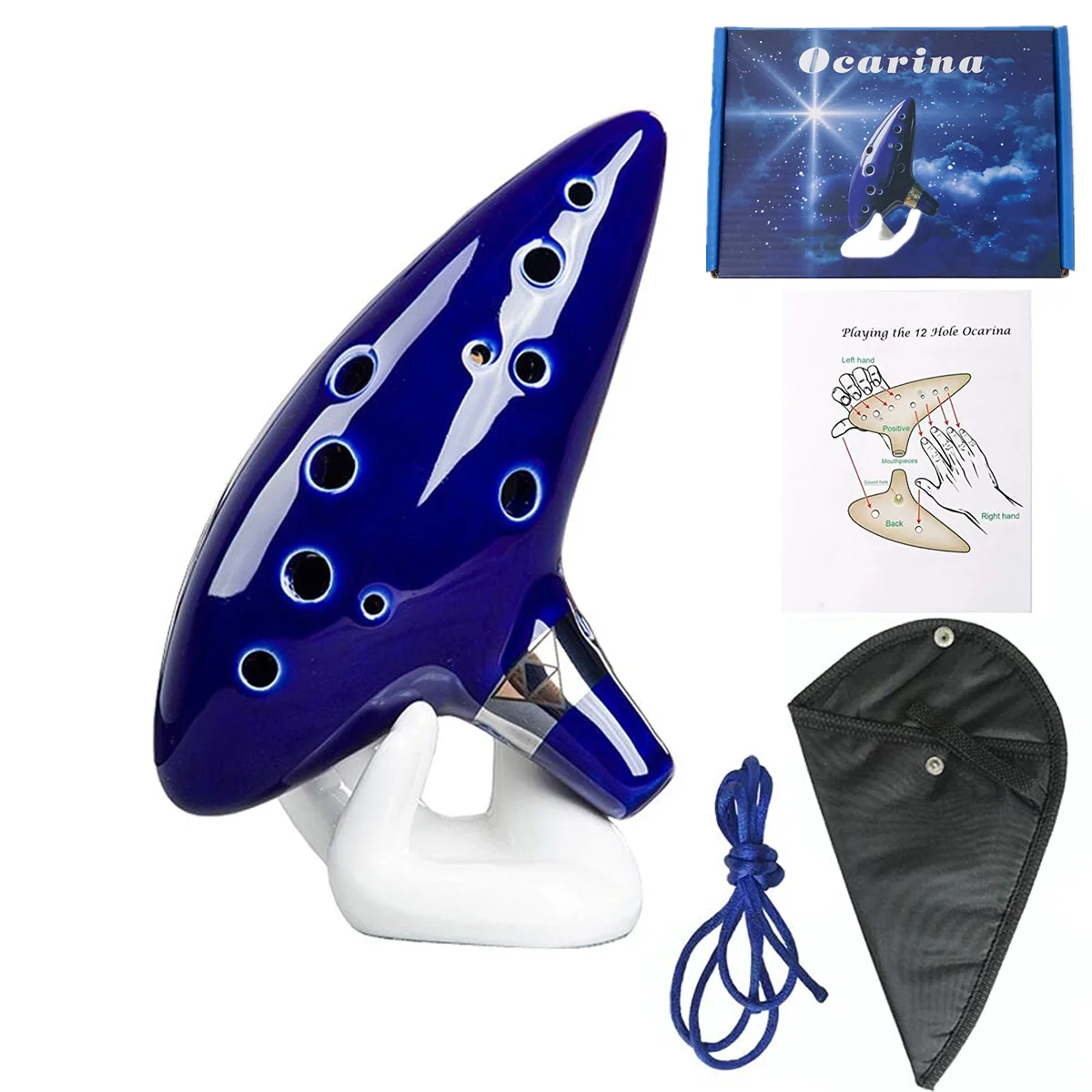 Miwayer Ocarina,12 Tones Alto C Ceramic Ocarina Musical Instrument with Song Book Neck String Neck Cord Carry Bag, Blue