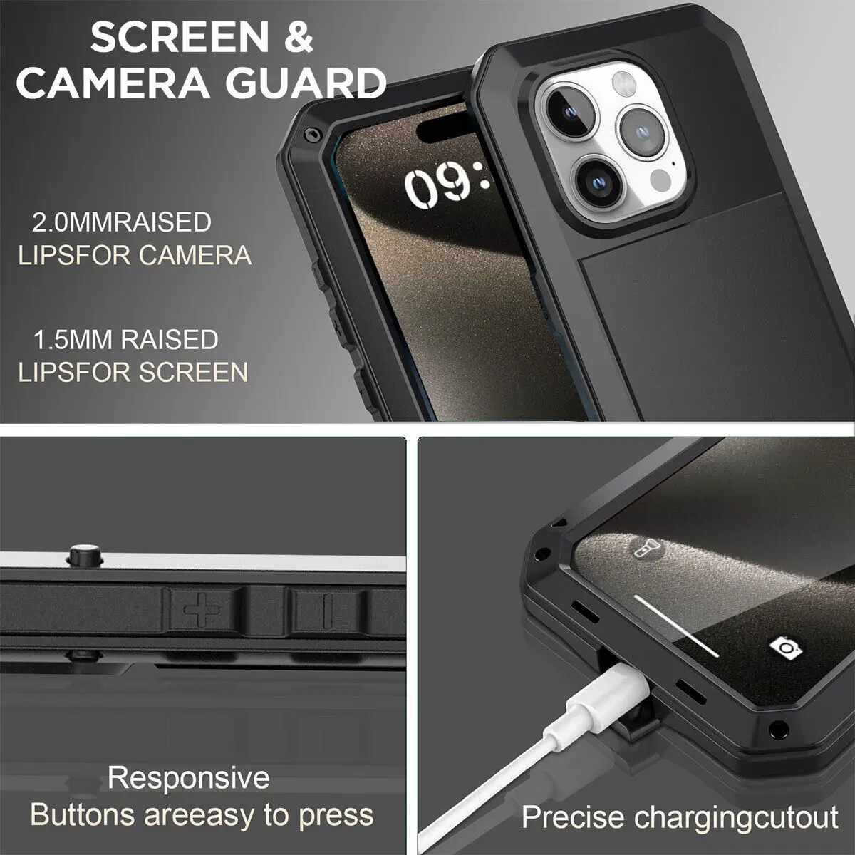 Heavy Duty Aluminum Metal Cover For iPhone 16 15 14 13 12 11 ProMax Shockproof Gorilla Glass Metal Case For iPhone XS Max XR 7 8