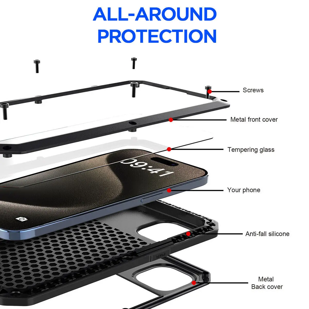 Heavy Duty Aluminum Metal Cover For iPhone 16 15 14 13 12 11 ProMax Shockproof Gorilla Glass Metal Case For iPhone XS Max XR 7 8