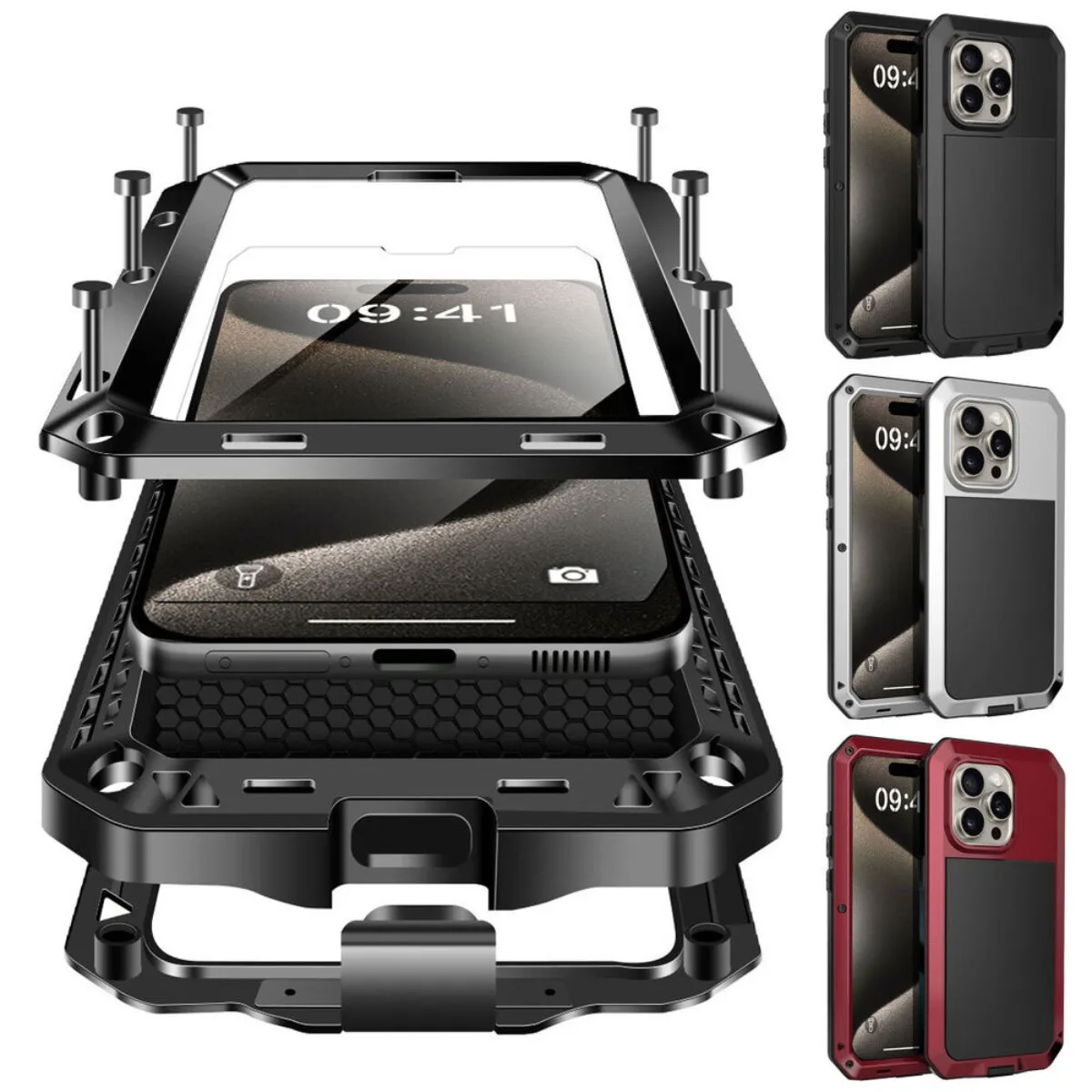 Heavy Duty Aluminum Metal Cover For iPhone 16 15 14 13 12 11 ProMax Shockproof Gorilla Glass Metal Case For iPhone XS Max XR 7 8