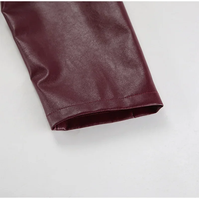 Zekye Spring Summer Women Jackets Fashion Lapel Zipper Long Sleeve Female Coats Lady Street Outwear Burgundy Leather Jacket