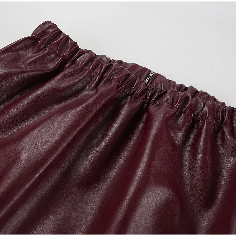 Zekye Spring Summer Women Jackets Fashion Lapel Zipper Long Sleeve Female Coats Lady Street Outwear Burgundy Leather Jacket