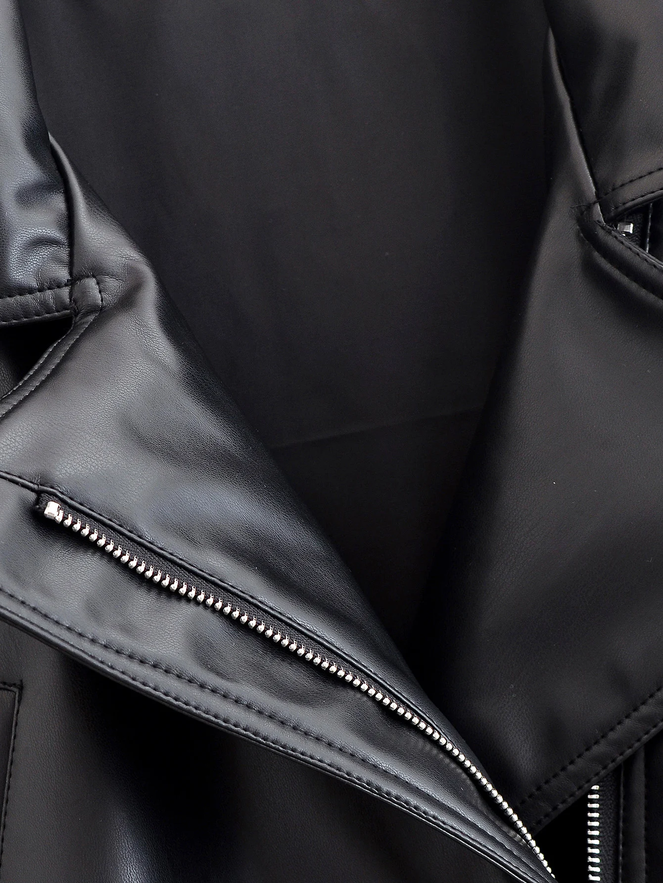 HH Women Fashion Black Short Faux Leather Trench Coat Long Sleeve Lapel Jacket With Belt Vintage Lady Motorcycle Jacket Outwear