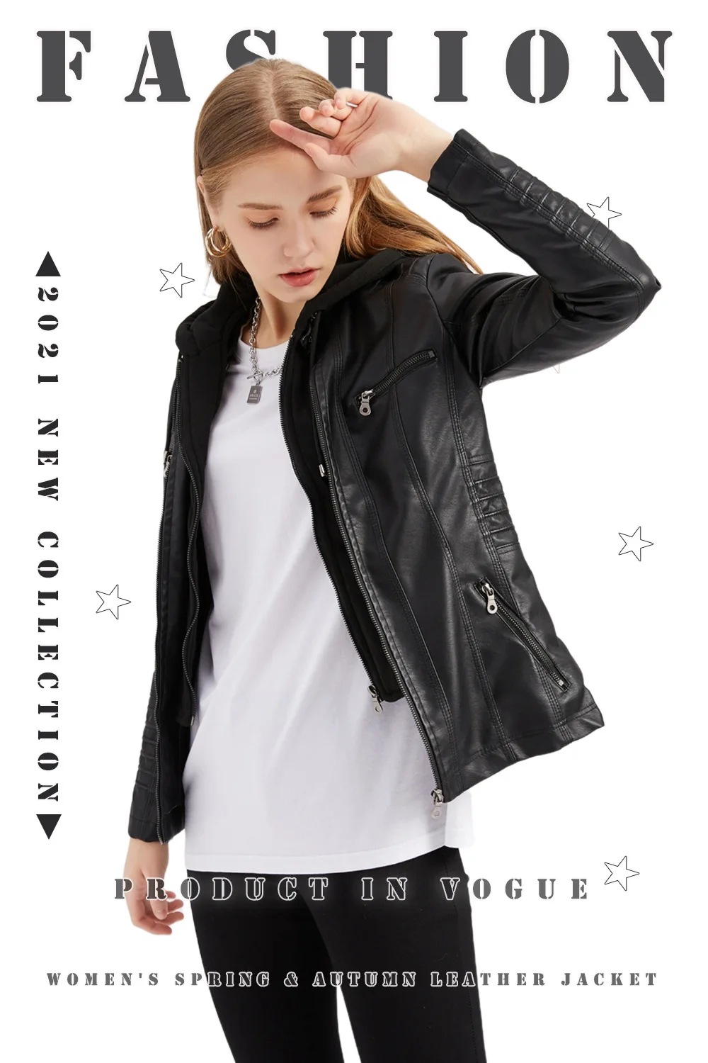 2026 New Women Autumn Faux Leather Jackets Coats, Women Black PU Motorcycle Leather Clothes for Women Jacket Coat XS-7XL
