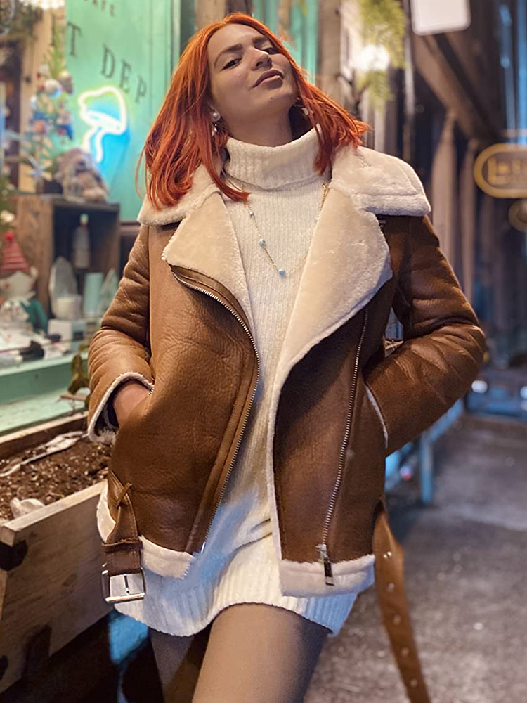 Ailegogo Winter Coats Women Thickness Faux Leather Fur Sheepskin Female Fur Leather Jacket Aviator Outwear Casaco Feminino