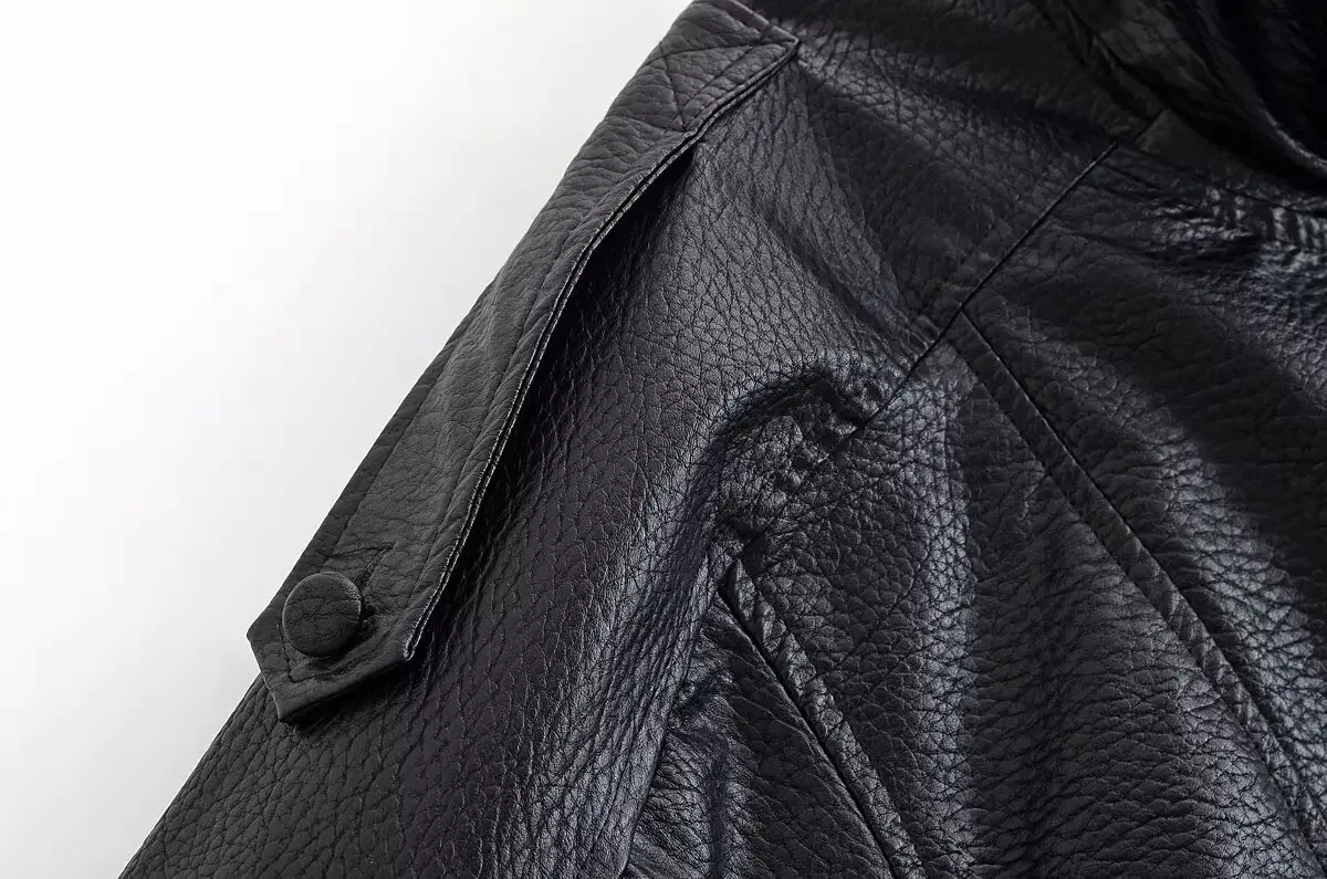 HH 2026 Women Trend Pu Leather Black Coats Stand Collar Long Sleeve Zipper Jacket Woman Fashion Vintage High Street Pu Jackets