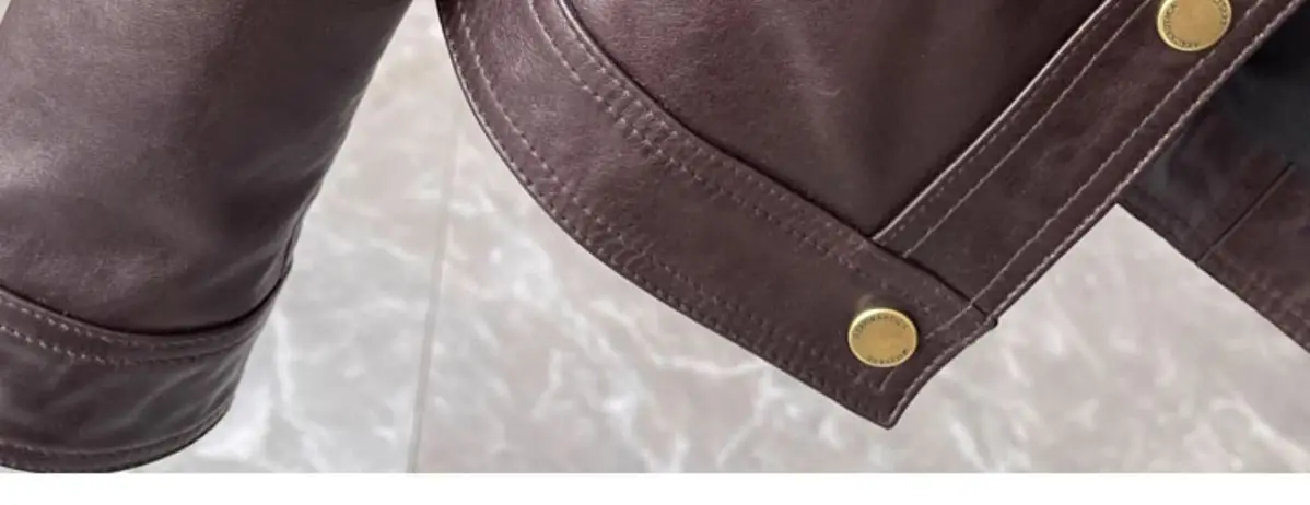 Spring Fashion New Women's High-end Leather Jacket with Stylish Design and Temperament Single Breasted Motorcycle Jacket