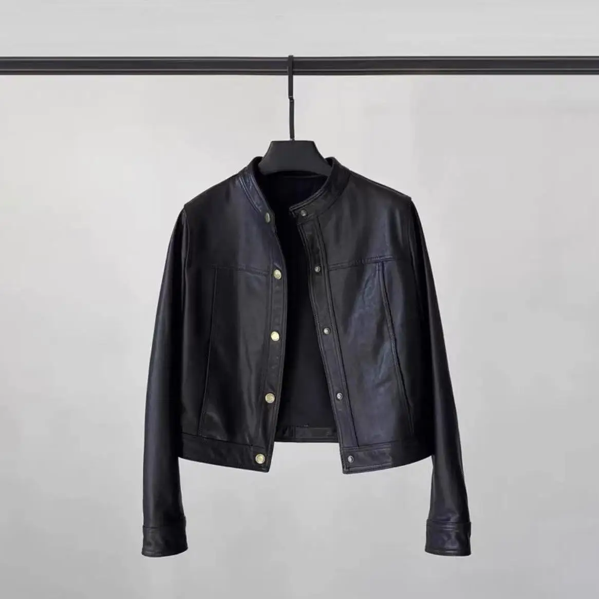 Spring Fashion New Women's High-end Leather Jacket with Stylish Design and Temperament Single Breasted Motorcycle Jacket