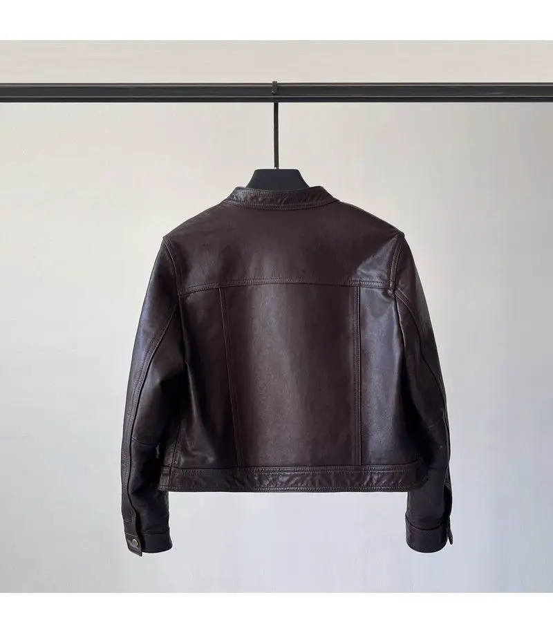 Spring Fashion New Women's High-end Leather Jacket with Stylish Design and Temperament Single Breasted Motorcycle Jacket