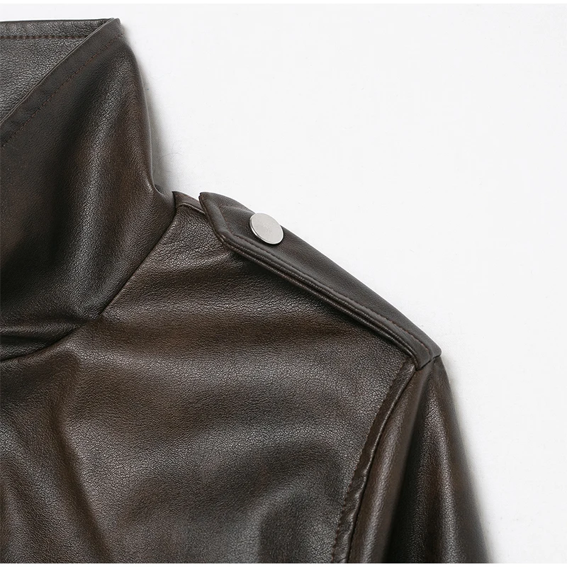 Vintage Solid Waist Cinching Leather Jacket Women Fashion Stand Collar Full Sleeve Zipper Buckle Coat 2026 Lady Street Outerwear