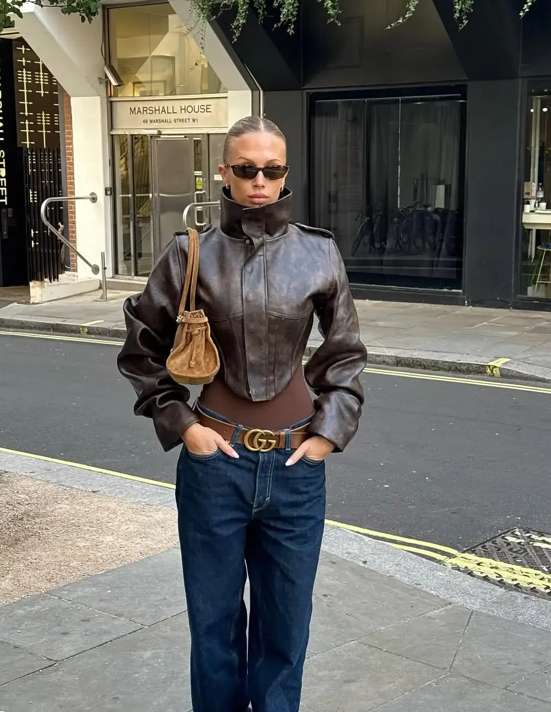 Vintage Solid Waist Cinching Leather Jacket Women Fashion Stand Collar Full Sleeve Zipper Buckle Coat 2026 Lady Street Outerwear