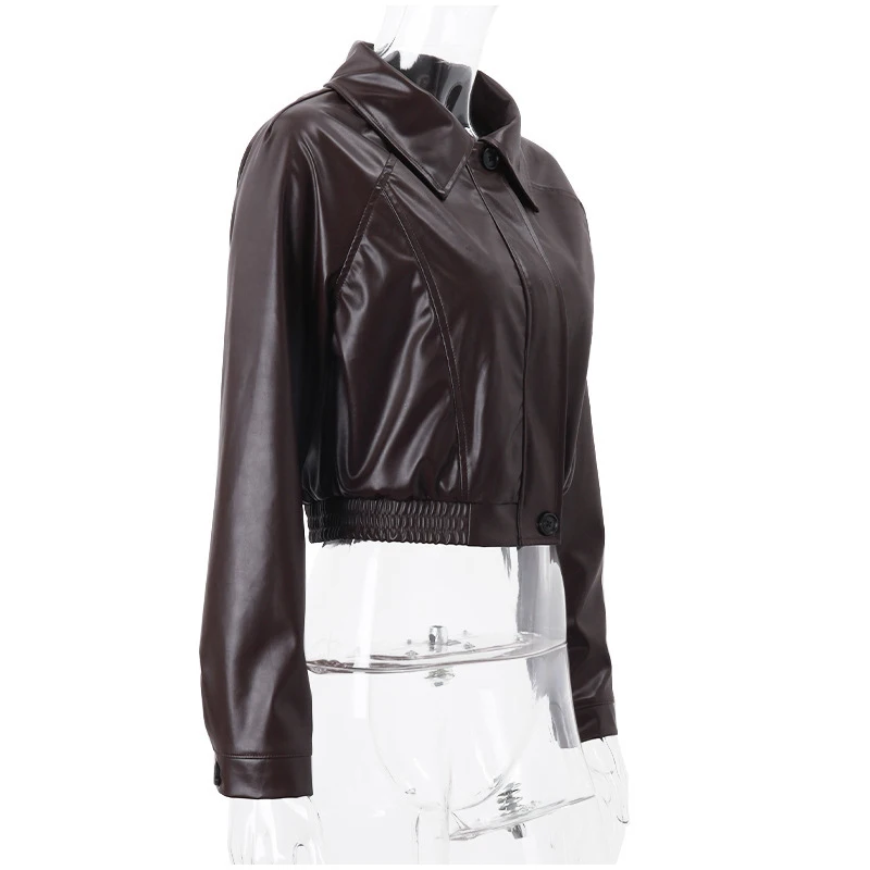 Vintage Solid Waist Cinching Leather Jacket Women Fashion Stand Collar Full Sleeve Zipper Buckle Coat 2026 Lady Street Outerwear
