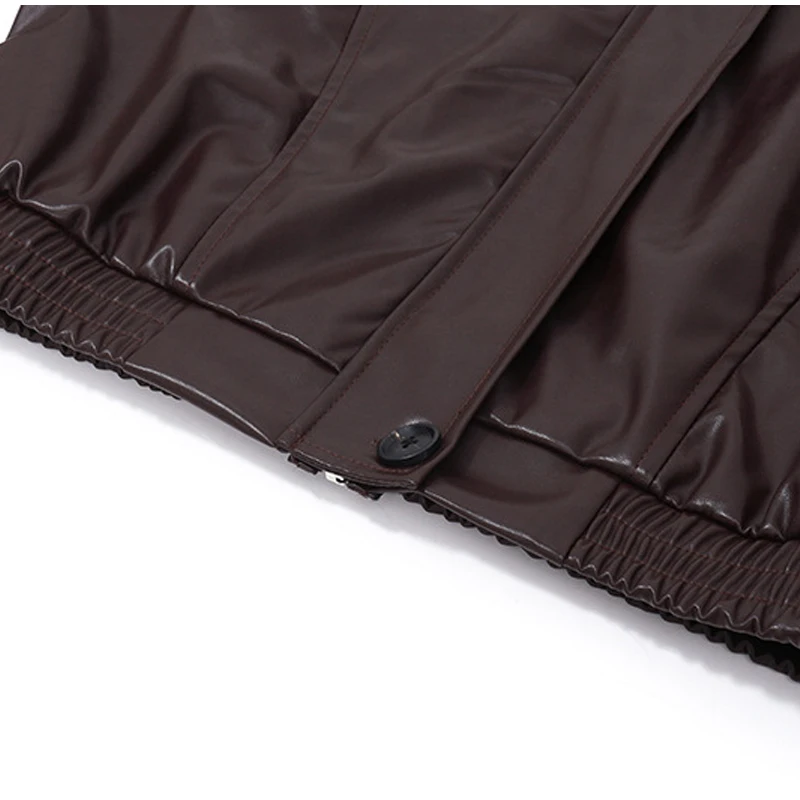 Vintage Solid Waist Cinching Leather Jacket Women Fashion Stand Collar Full Sleeve Zipper Buckle Coat 2026 Lady Street Outerwear