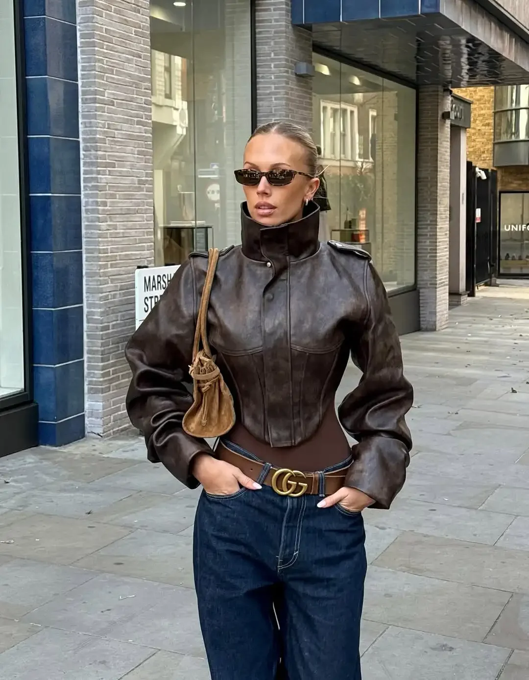 Vintage Solid Waist Cinching Leather Jacket Women Fashion Stand Collar Full Sleeve Zipper Buckle Coat 2026 Lady Street Outerwear
