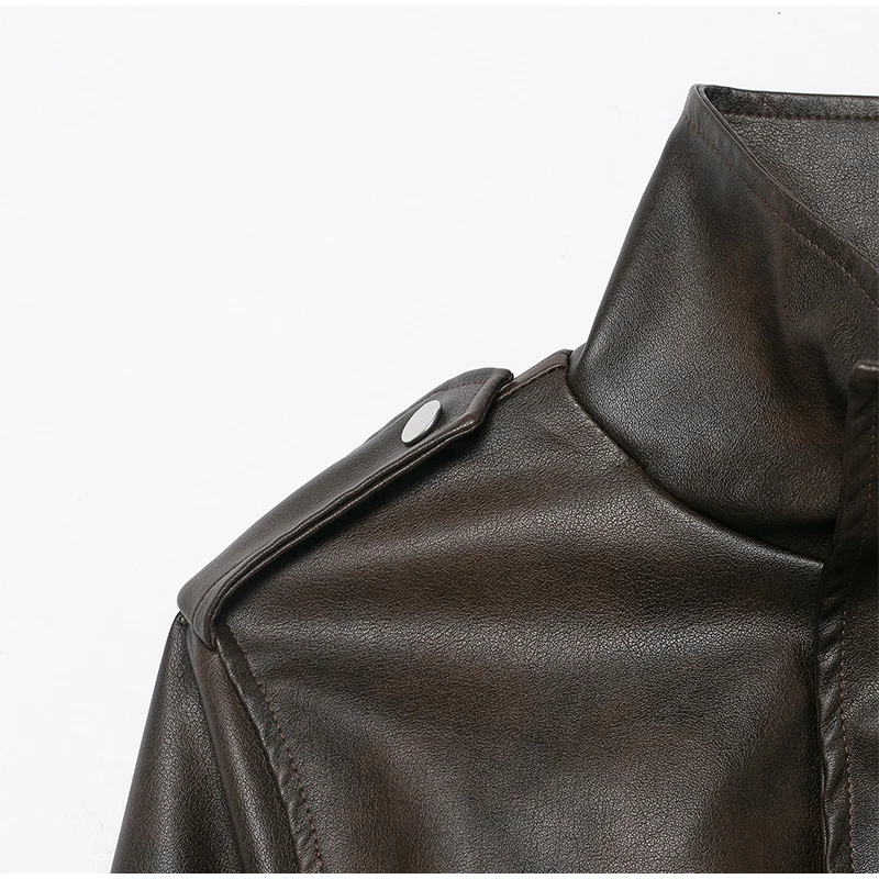 Vintage Solid Waist Cinching Leather Jacket Women Fashion Stand Collar Full Sleeve Zipper Buckle Coat 2026 Lady Street Outerwear