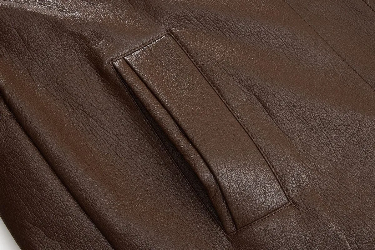 Maillard Coffee Color Design tie up Slimming Leather Jacket 2025Autumn New Loose Solid Color Outfit Korean Outerwear top Commute