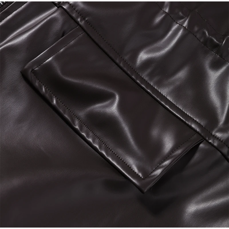Street Waist Cinched Women's Leather Jacket Vintage Drawstring Stand Neck Zipper Pocket Jackets 2026 Autumn Moto Biker Outwear